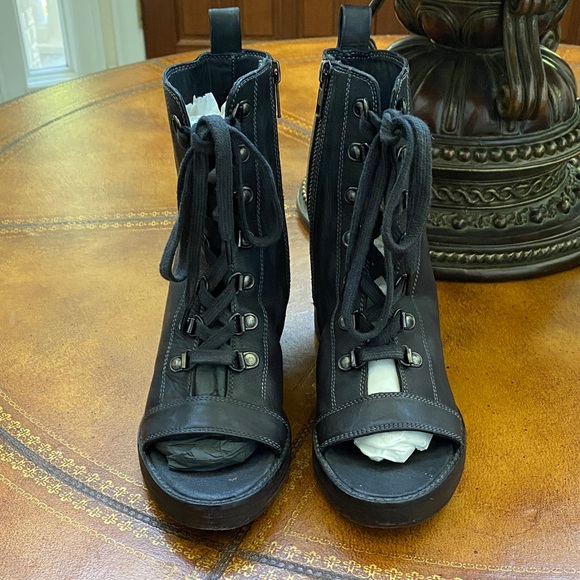 Free People Leather Open-Toe Lace-Up Boots - Picture 1 of 4